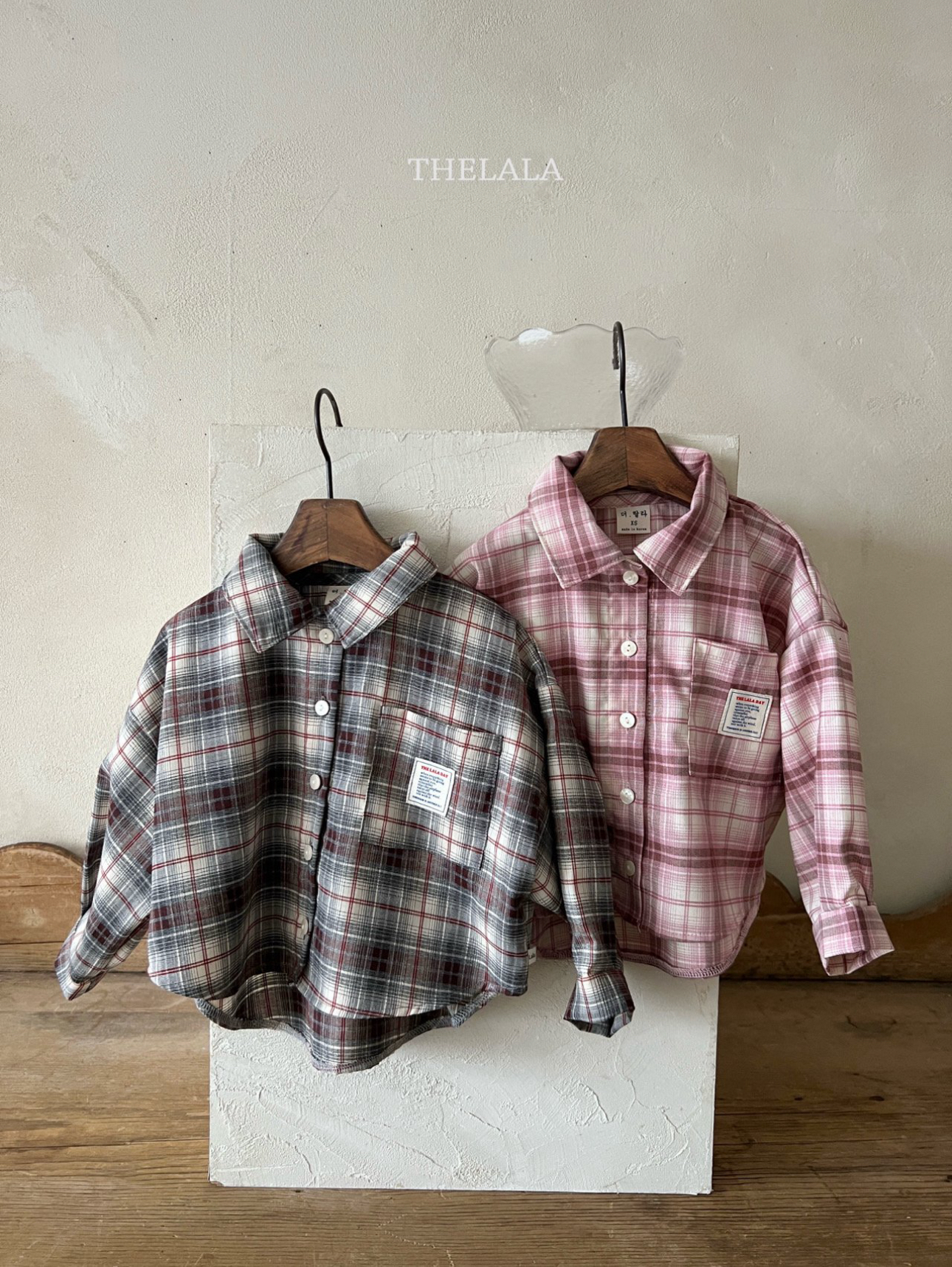 🌸預訂 韓國直送🌸🇰🇷THELALA兩色標籤口袋格紋長袖恤衫