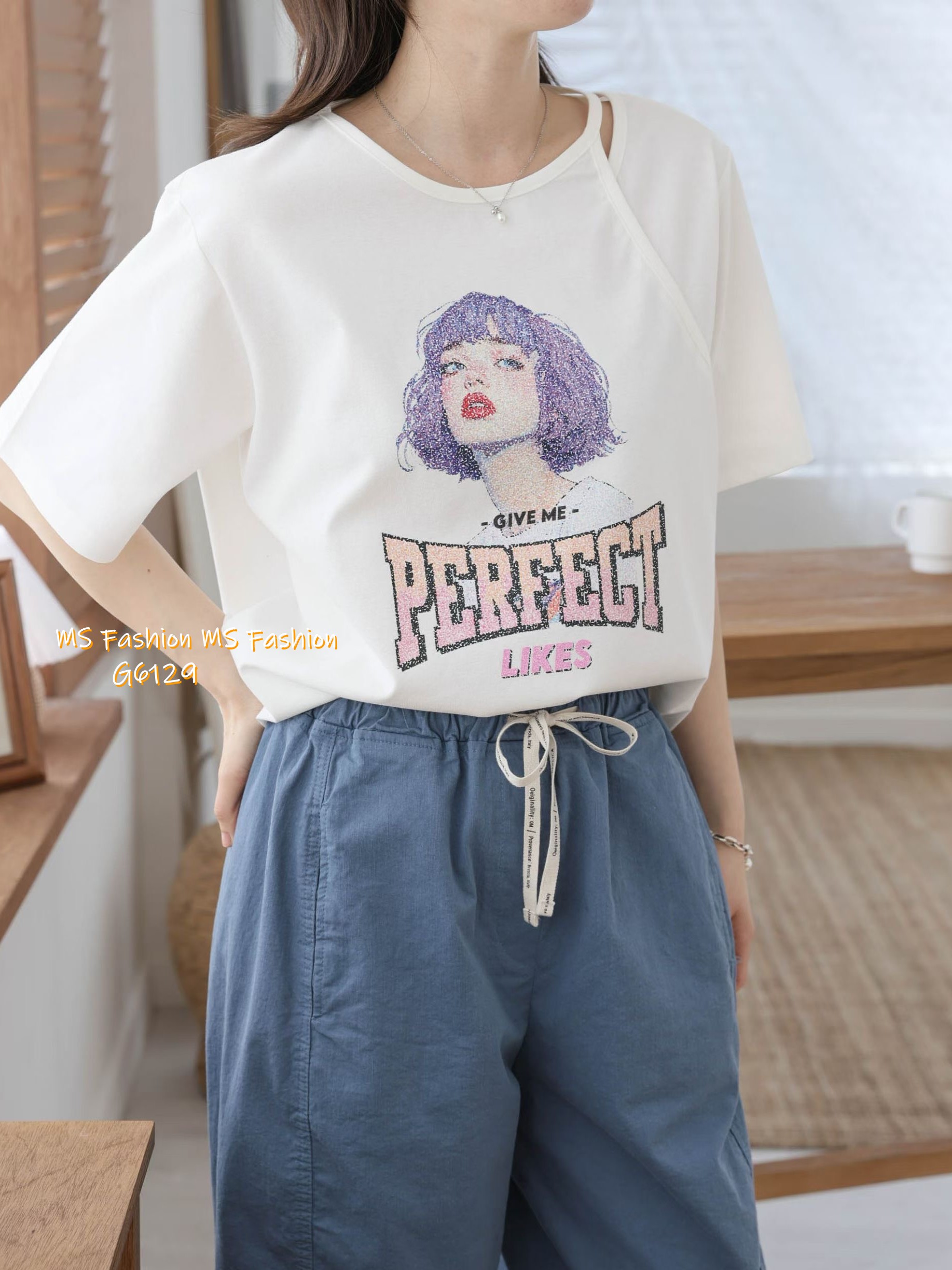 G6129 韓國🇰🇷型格小露肩女仔頭top