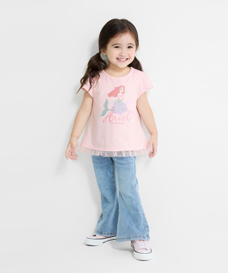 ☀️預訂 台灣直送☀️迪士尼公主系列四色網紗拼接印花純棉短袖T恤