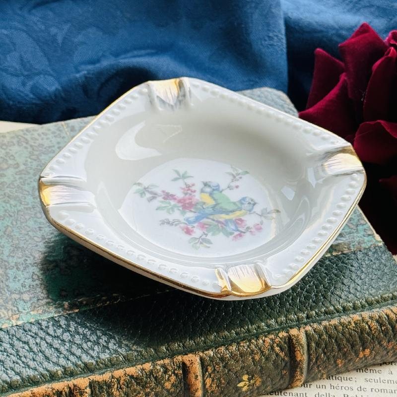 Vintage C.a. 1960-80s Grey-Headed Love Bird Ceramic Ash Tray(MT1468)