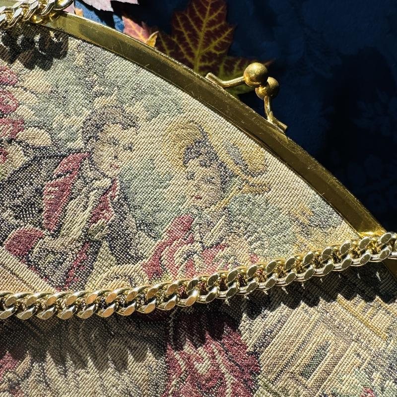 Vintage C.a. 1960s La Marquise Italian TapestryCourting Couple Pattern Double-Sided Handbag (MT2121)