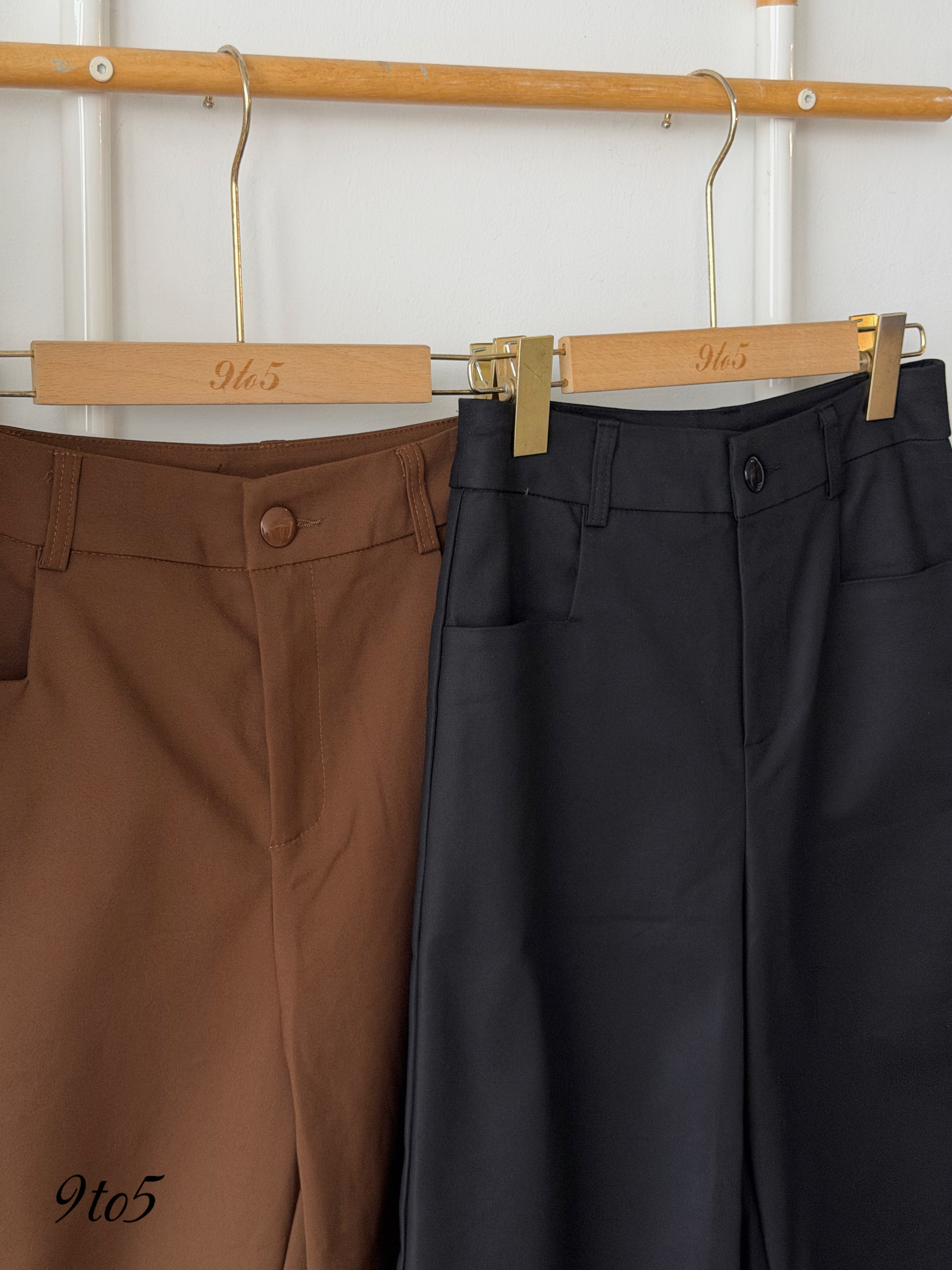 S2034 Wide Leg Cropped Pants - Black & Brown