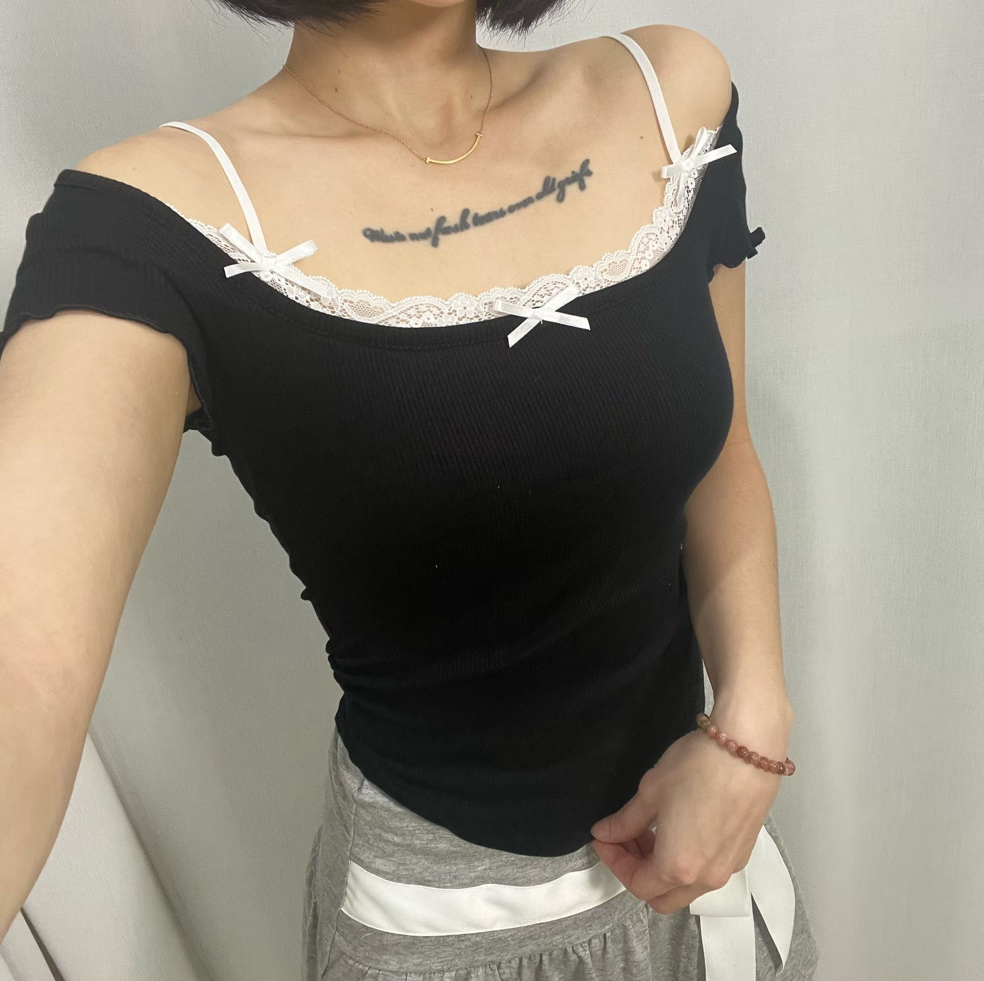 韓國蝴蝶結喱士露膊top
