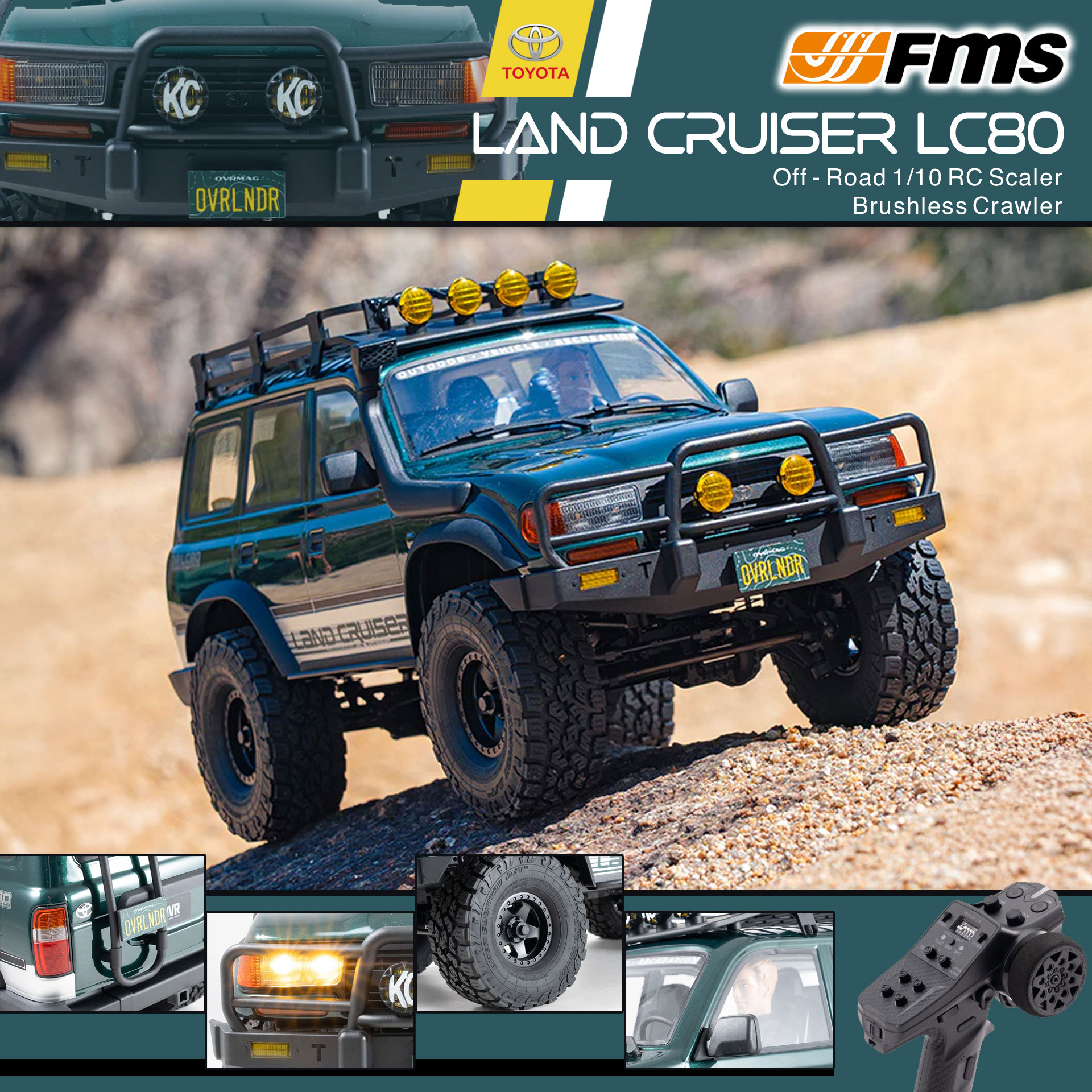 全新 FMS 1:10 LAND CRUISER 80 無刷攀爬車 | FCX10 | LC80 | TOYOTA 授權 | 4輪驅動 | 3541 KV1200 無刷電機 | 雙速變速機械波箱