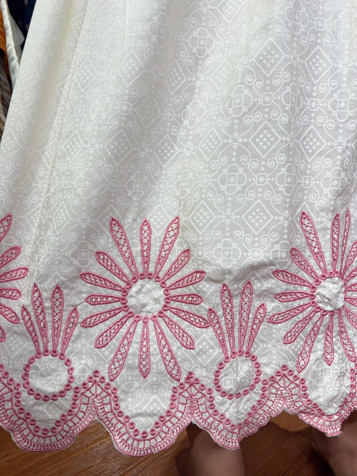 2203 Creamy White witth Pink Fafa Sleeve Emb OP 47"