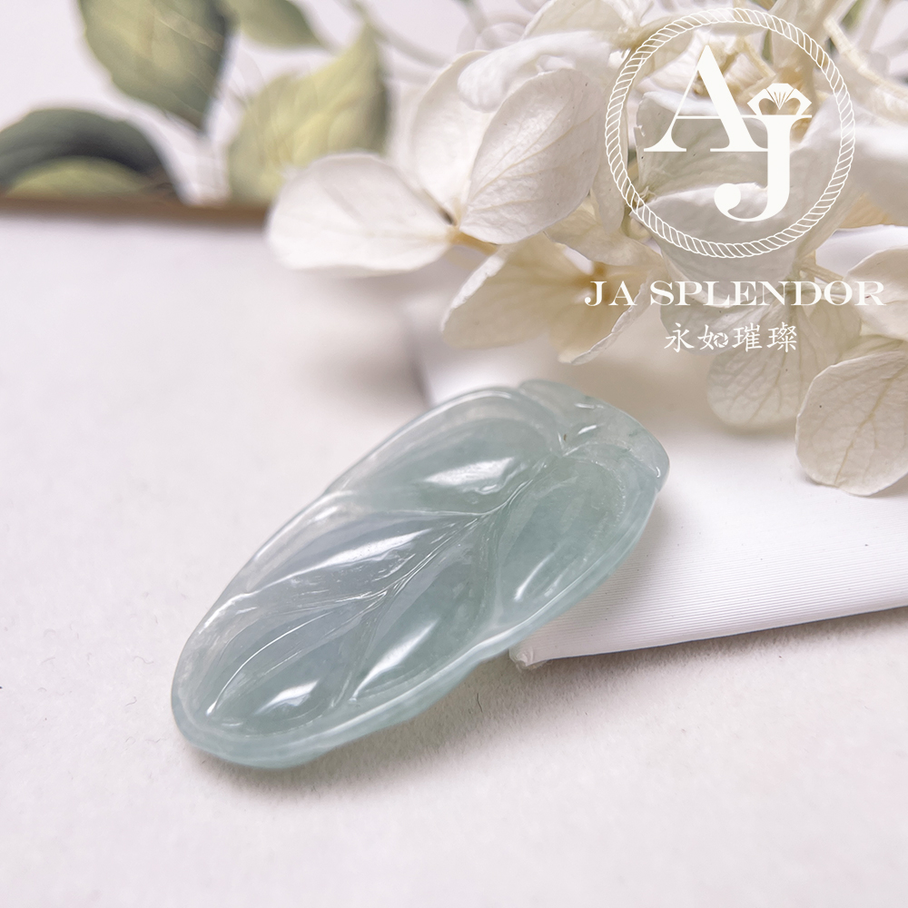 JN-336 天然翡翠A玉 冰潤晴藍事業有成/玉葉金吊墜