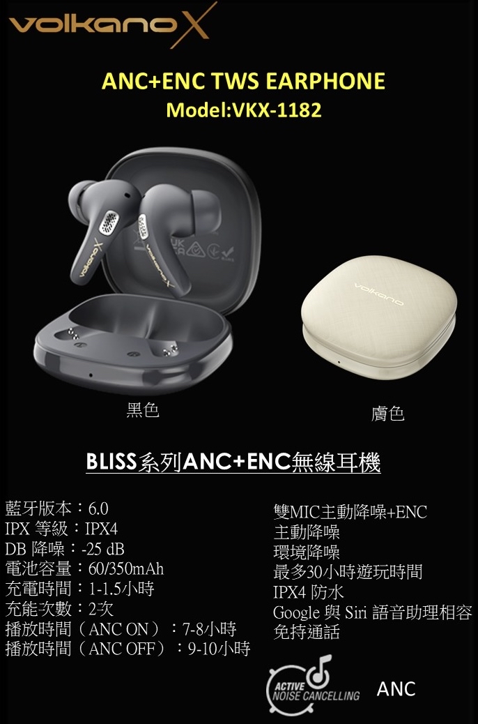 VolKano BLISS ANC+ENC 藍牙耳機
