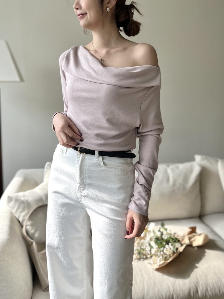 Muse Off Shoulder Drape Top (Dusty Pink)