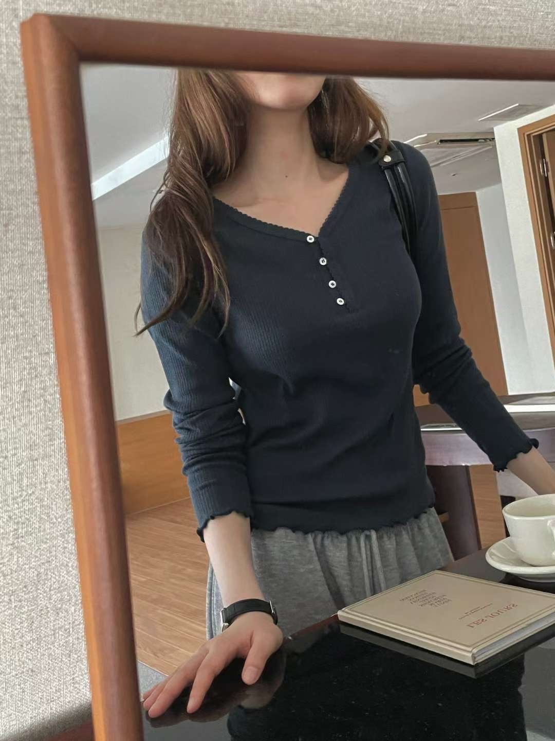 簡約捲捲邊長袖上衣(四色入)