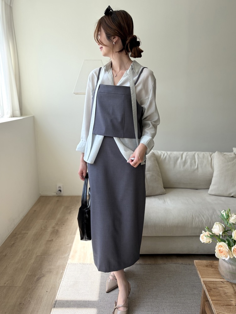 Colette Layered Belted Skirt (Charcoal)