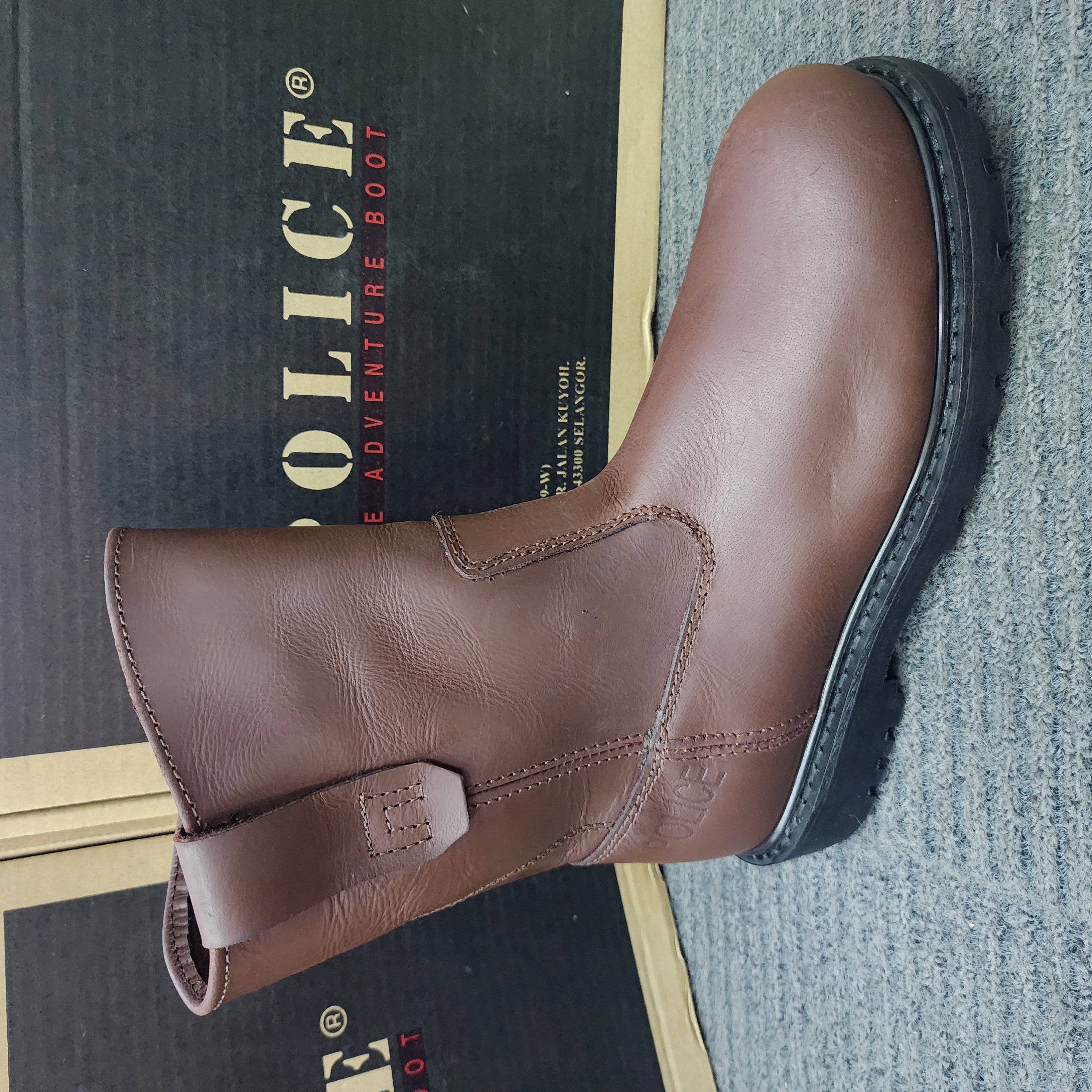 POLICE SAFETY SHOES 9123 HIGH CUT FULL LEATHER MAROON DARK MAROON BROWN BLACK GOODYEAR WELT SIRIM DOSH Kasut Keselamatan