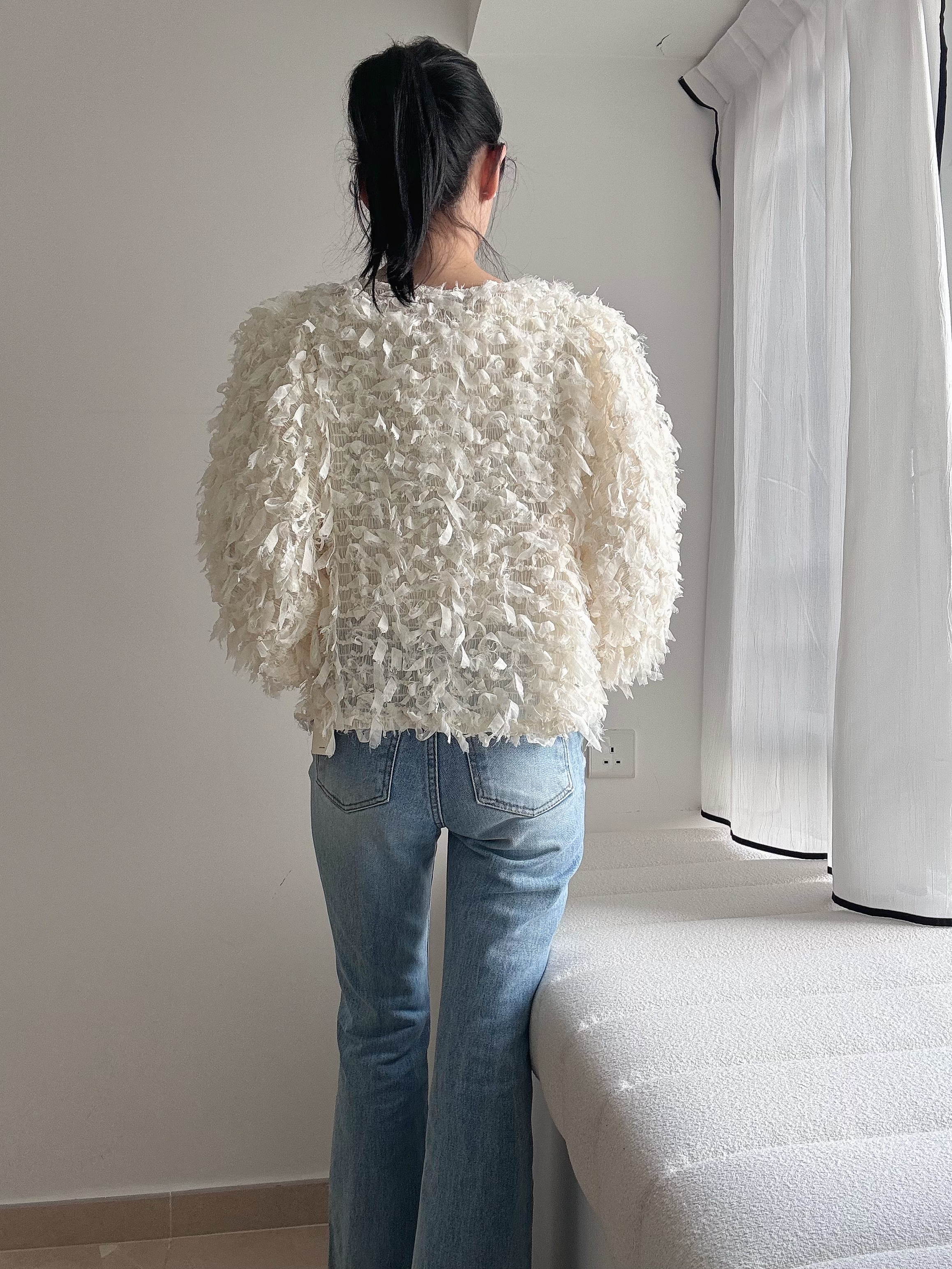 Elegant chiffon lace ribbon cardi