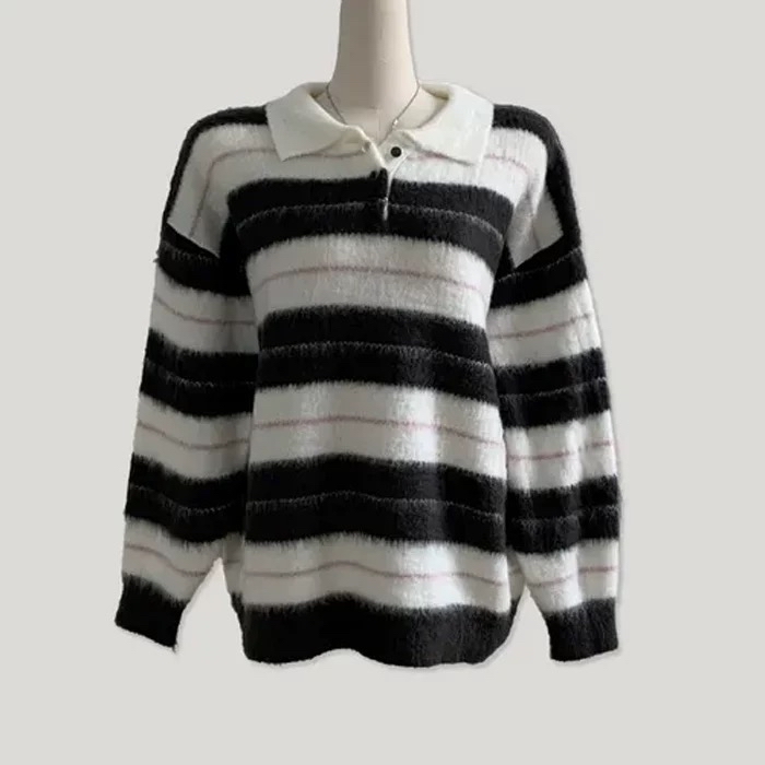 優惠快閃✨韓國間條反領針織毛衣 （4色）