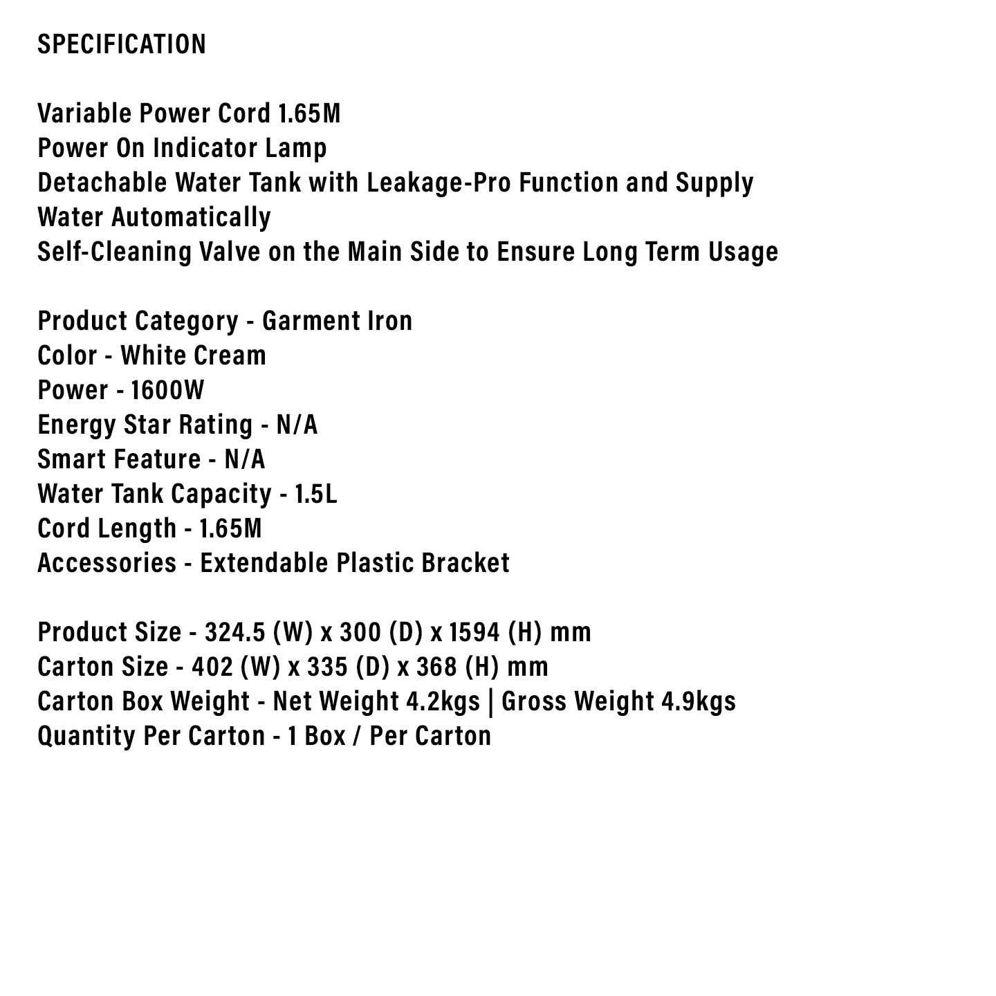 Faber 1600W Garment Steamer FGS 1615