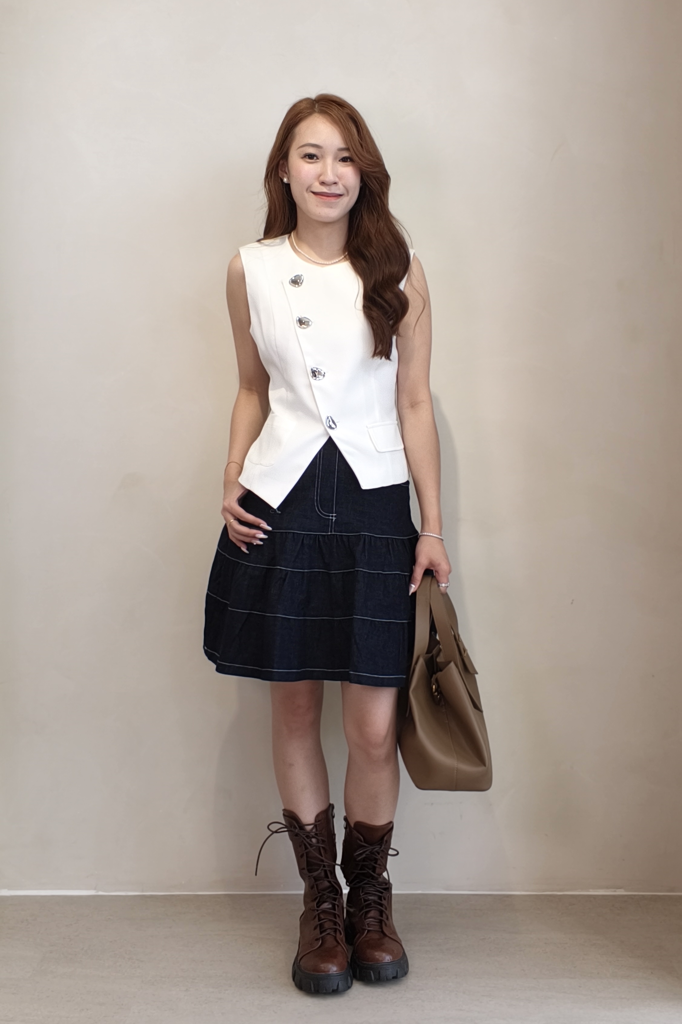 2225 Harper Contrast Stitch Denim Skirt
