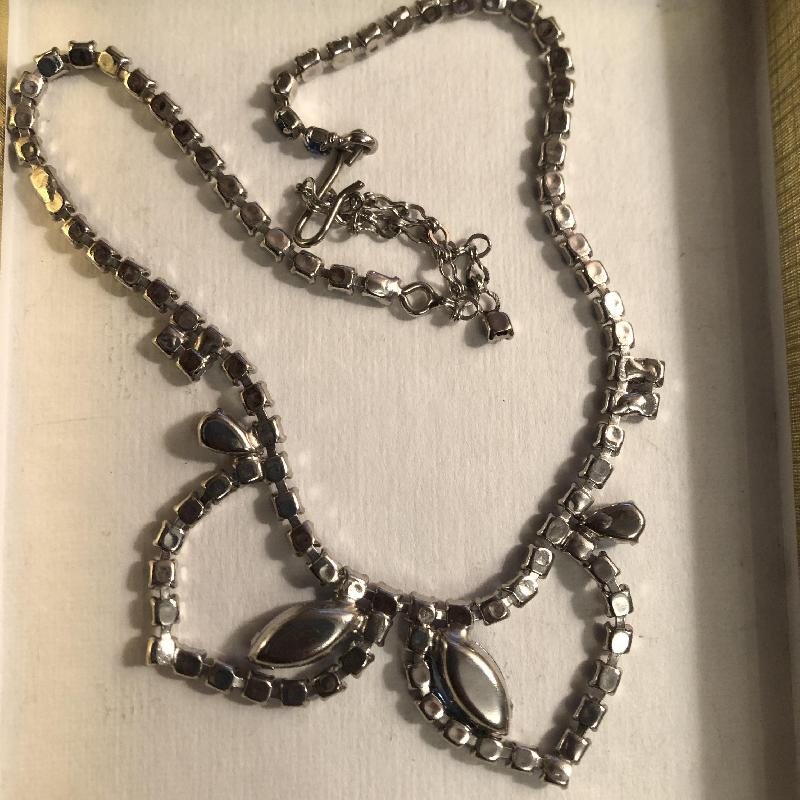Vintage 1950s Beautiful Blue Rhinestone Princess Cocktail Evening Necklace (MT1962-2)