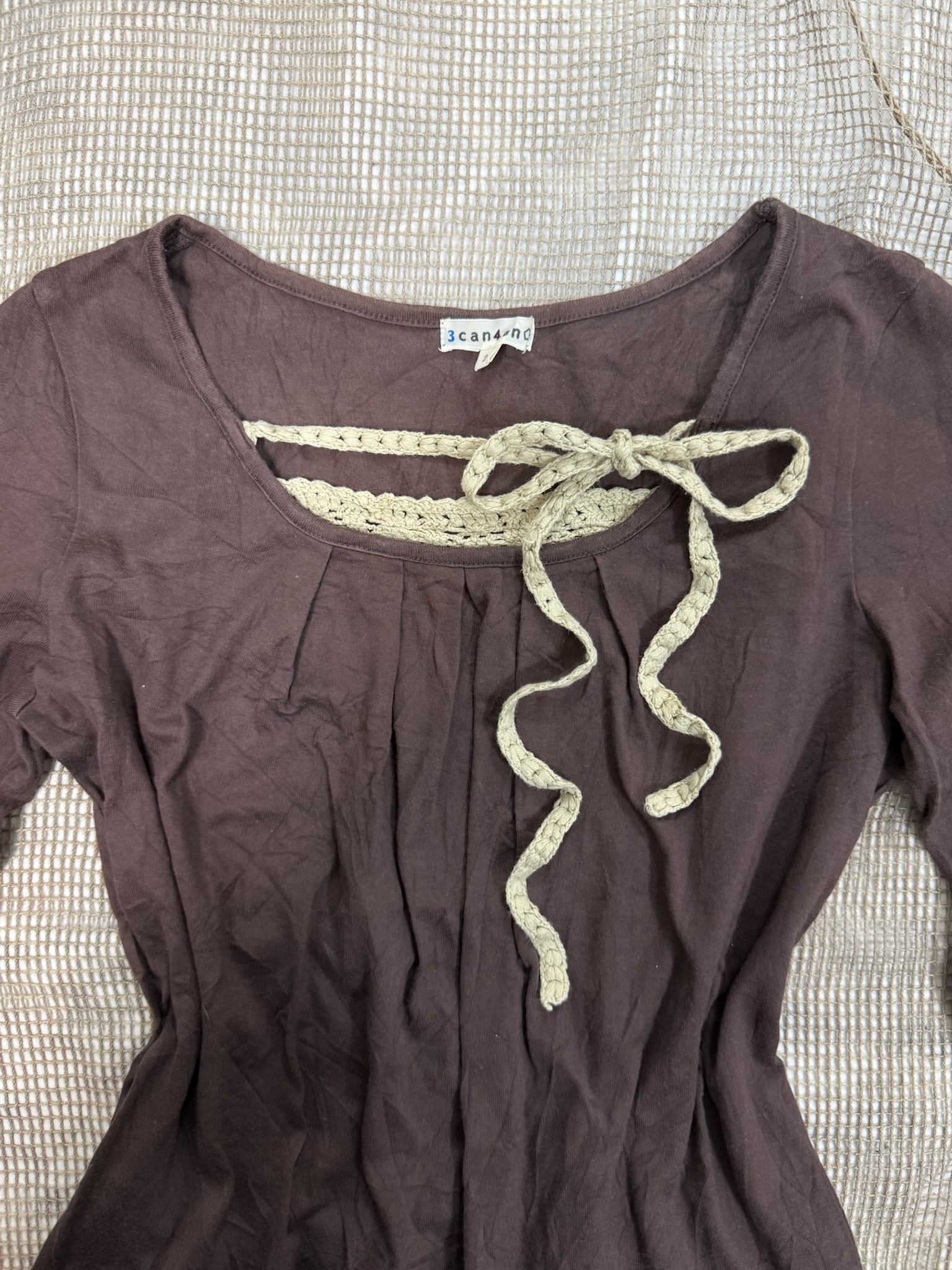 Brown Lace-Trim Long-Sleeved Top