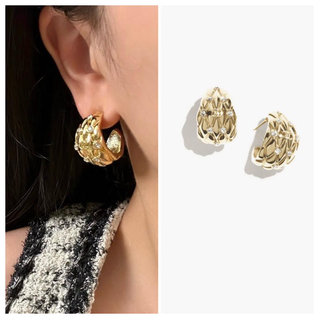 【原單】CHANEL 2026 Pre-Collection Hoop Earrings 點鑽金菱格耳環 - 禮盒裝