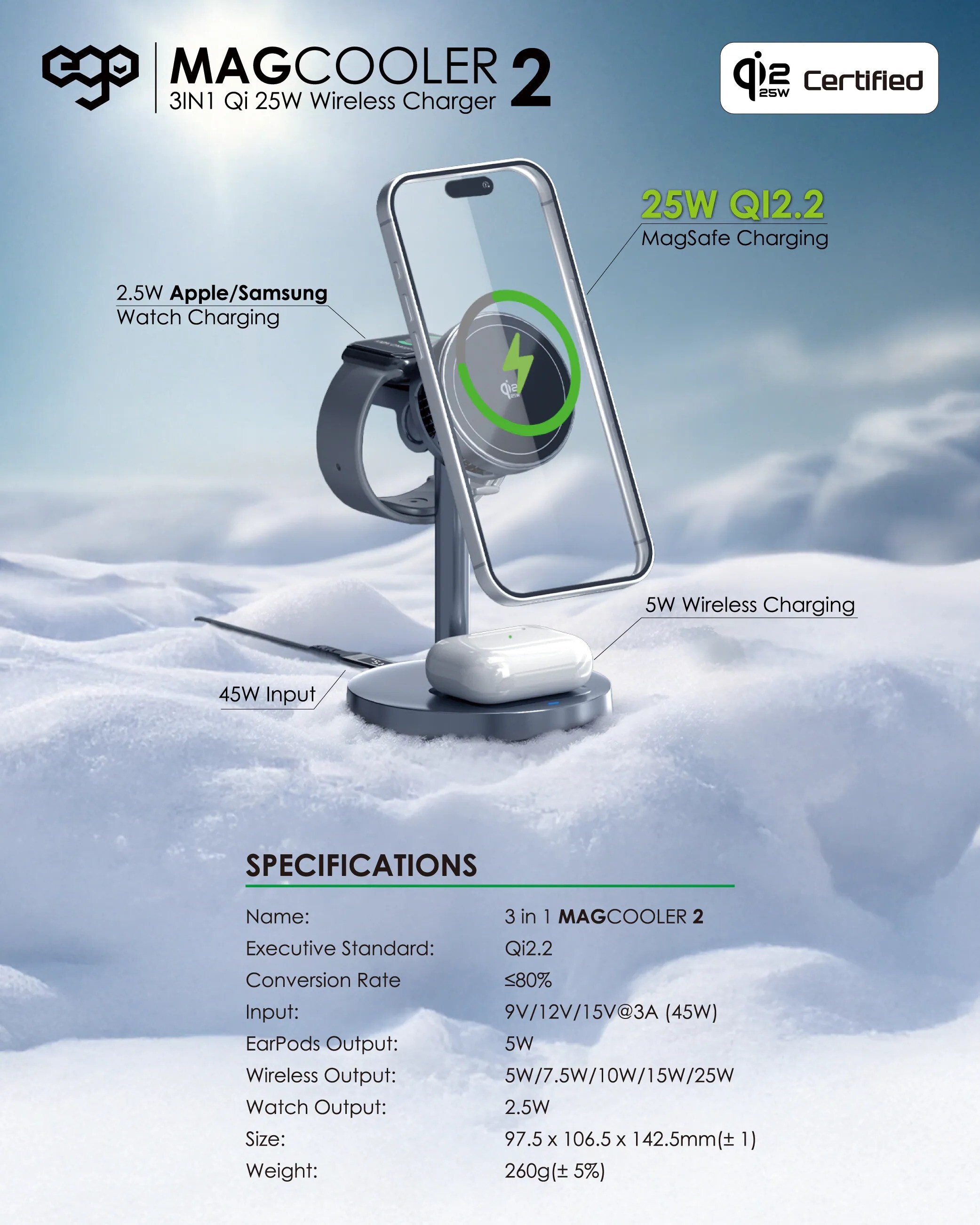 EGO MagCooler 2@ 3in1 半導體制冷無線充電器