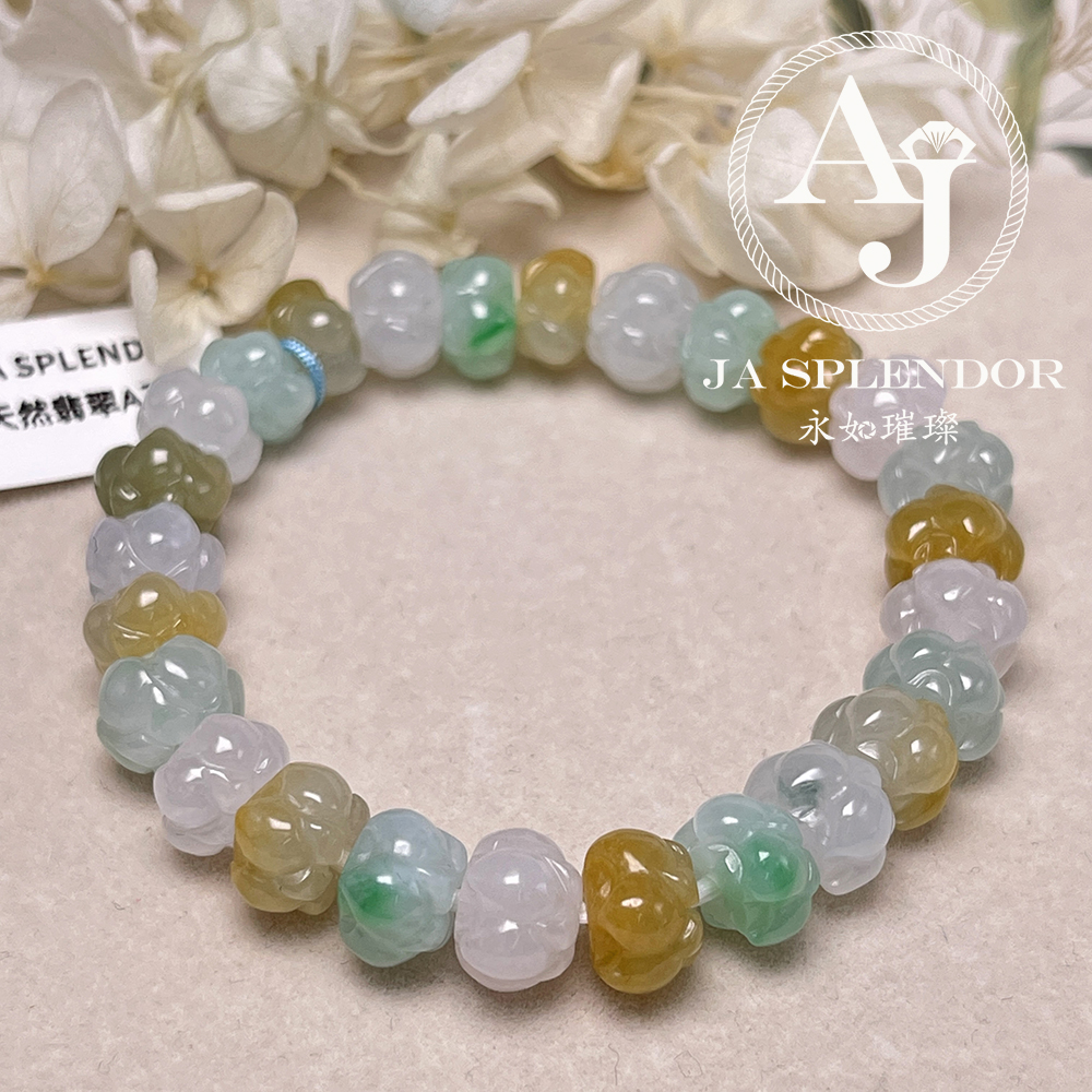 JB-254 - 冰種三彩福祿壽招貴人年年有餘蓮花手串