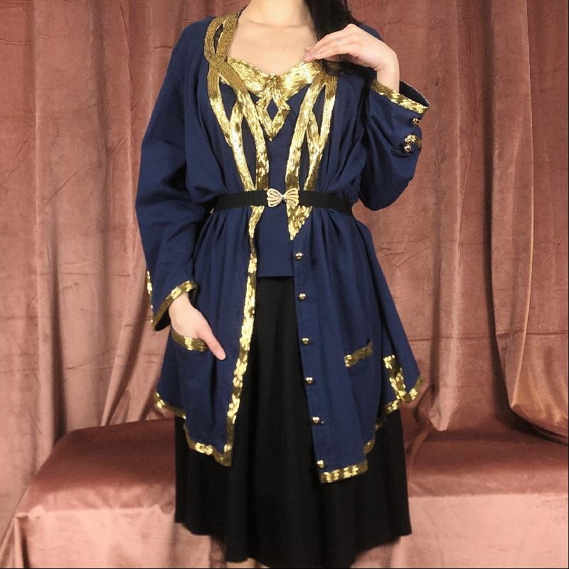 C.a. 1980s-90s Made in Hong Kong Midnight x Golden Tube Beadwork - Vest Top and Outer (MT485)