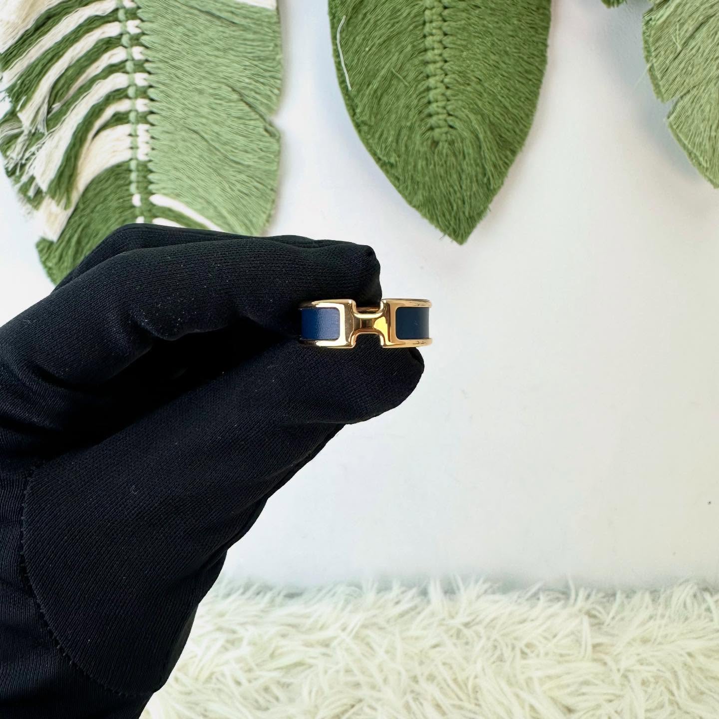 HERMES 🤍PRE OWNED Olympe H 午夜藍金色戒指 L Size 全套有盒💙