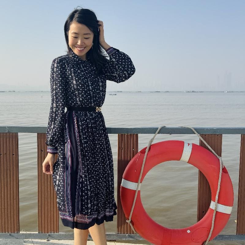 Vintage Japanese Colorful Linear Pattern Trimmed Floral Shirtdress (MT2260-25)