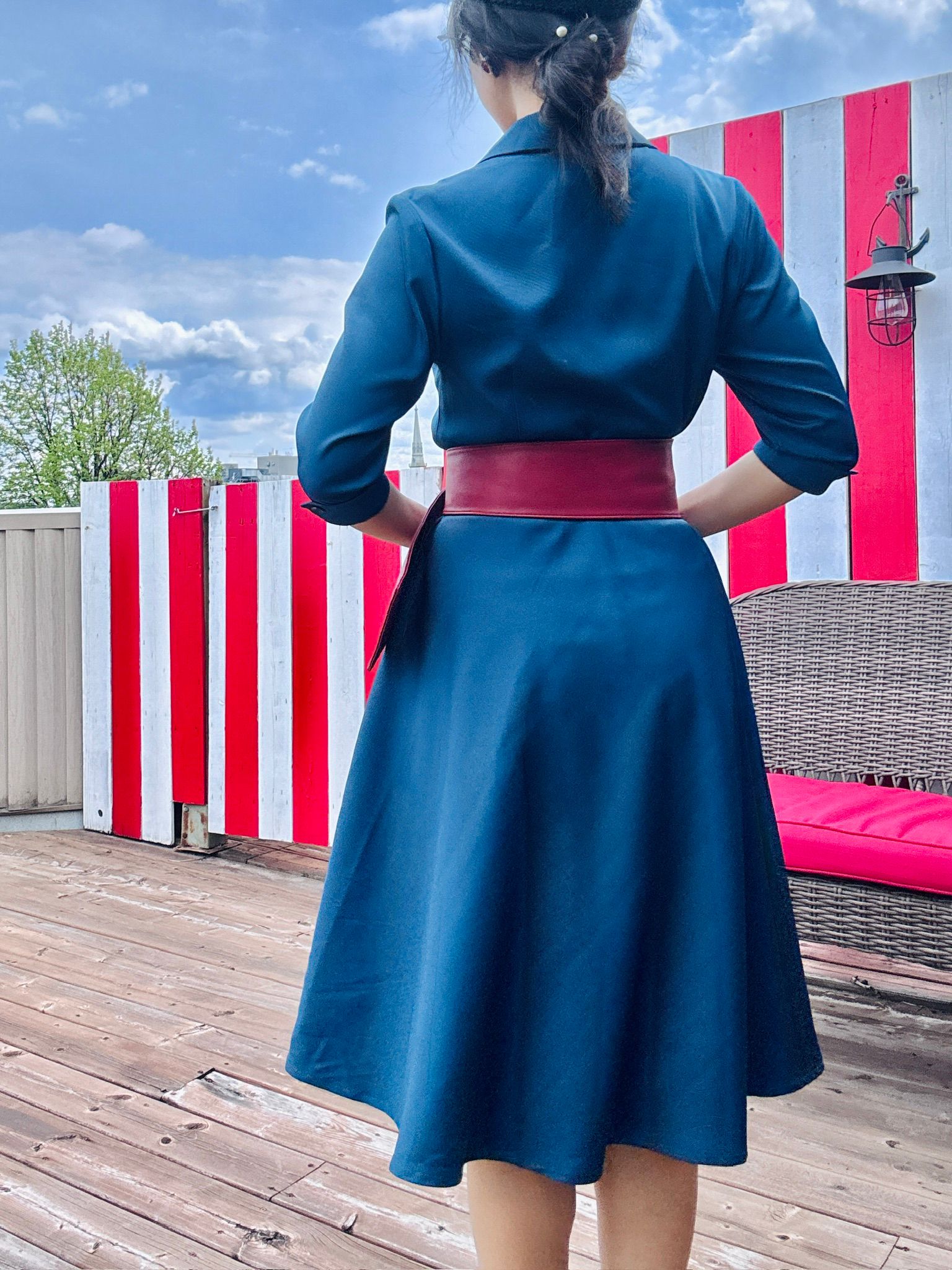 (Custom-Made) Midnight Heirloom Shirtdress with Vintage Buttons and Belt (FM237)