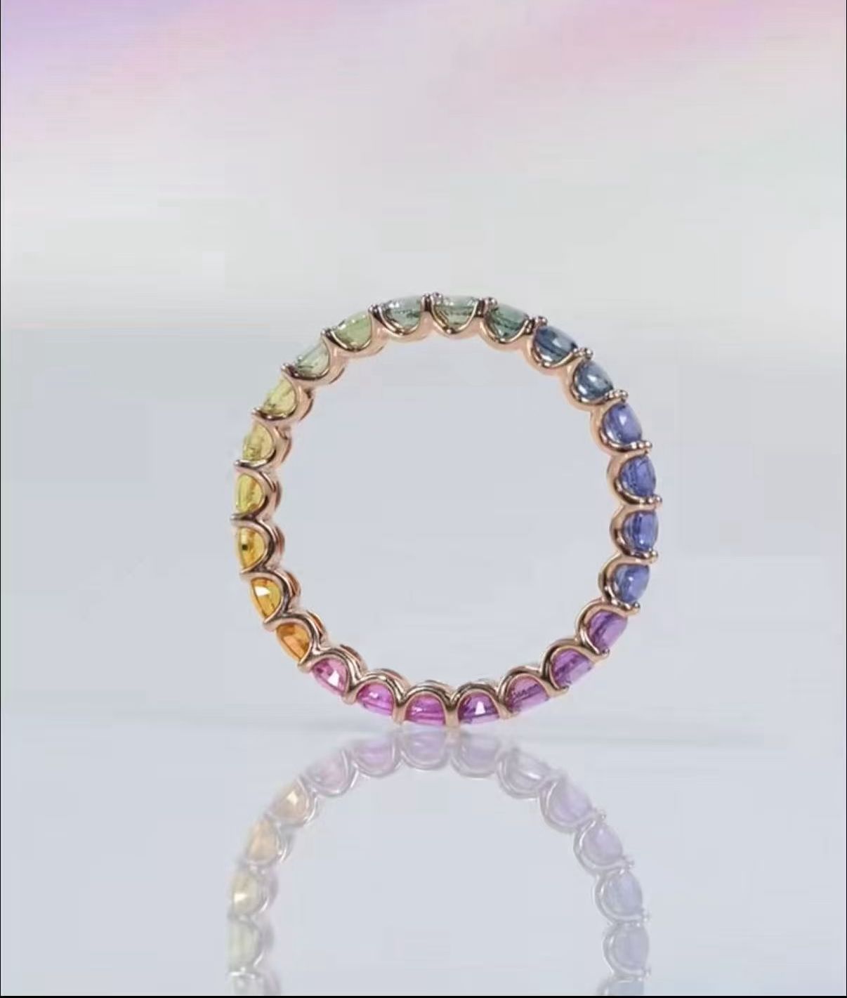 彩虹藍寶石永恆戒指 - 18K 玫瑰金