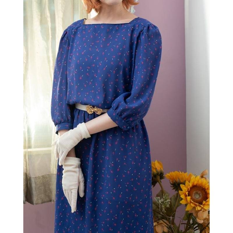 Vintage C.a. 1980s American Geison Peters Low BoatNeck Mid-Sleeve Summer Chiffon Dress (MT1840-20)