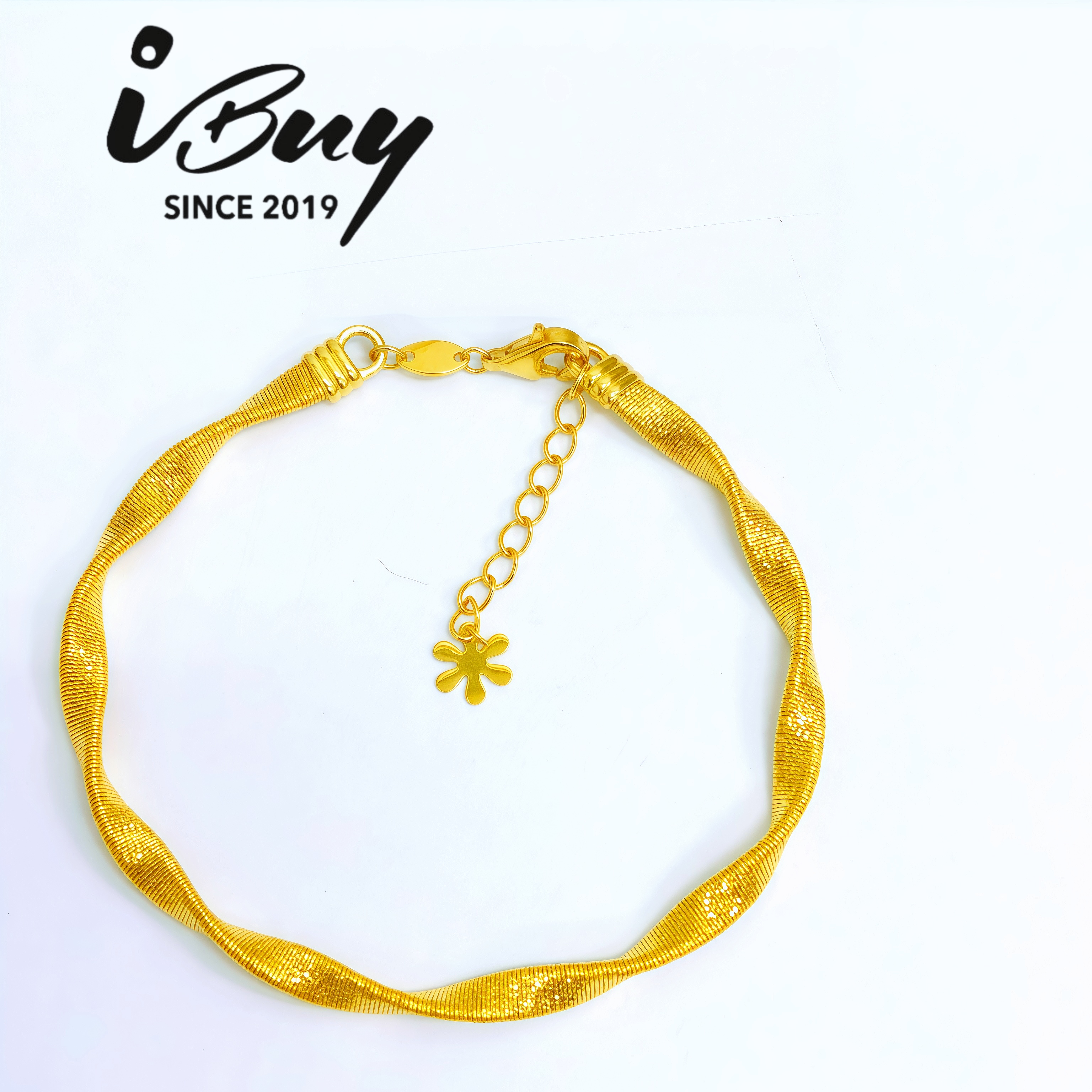 916 GOLD 4MM ITALY TWIST BRACELET WITH DANGLE 916金 4MM扭纹波浪丝手镯配吊坠