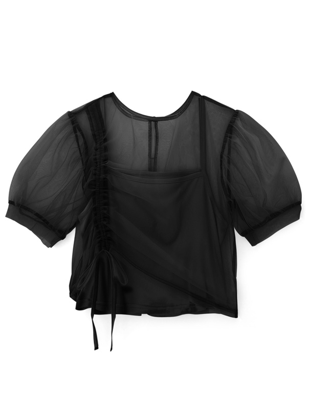 吊帶背心+薄紗抽帶上衣[dk1126]