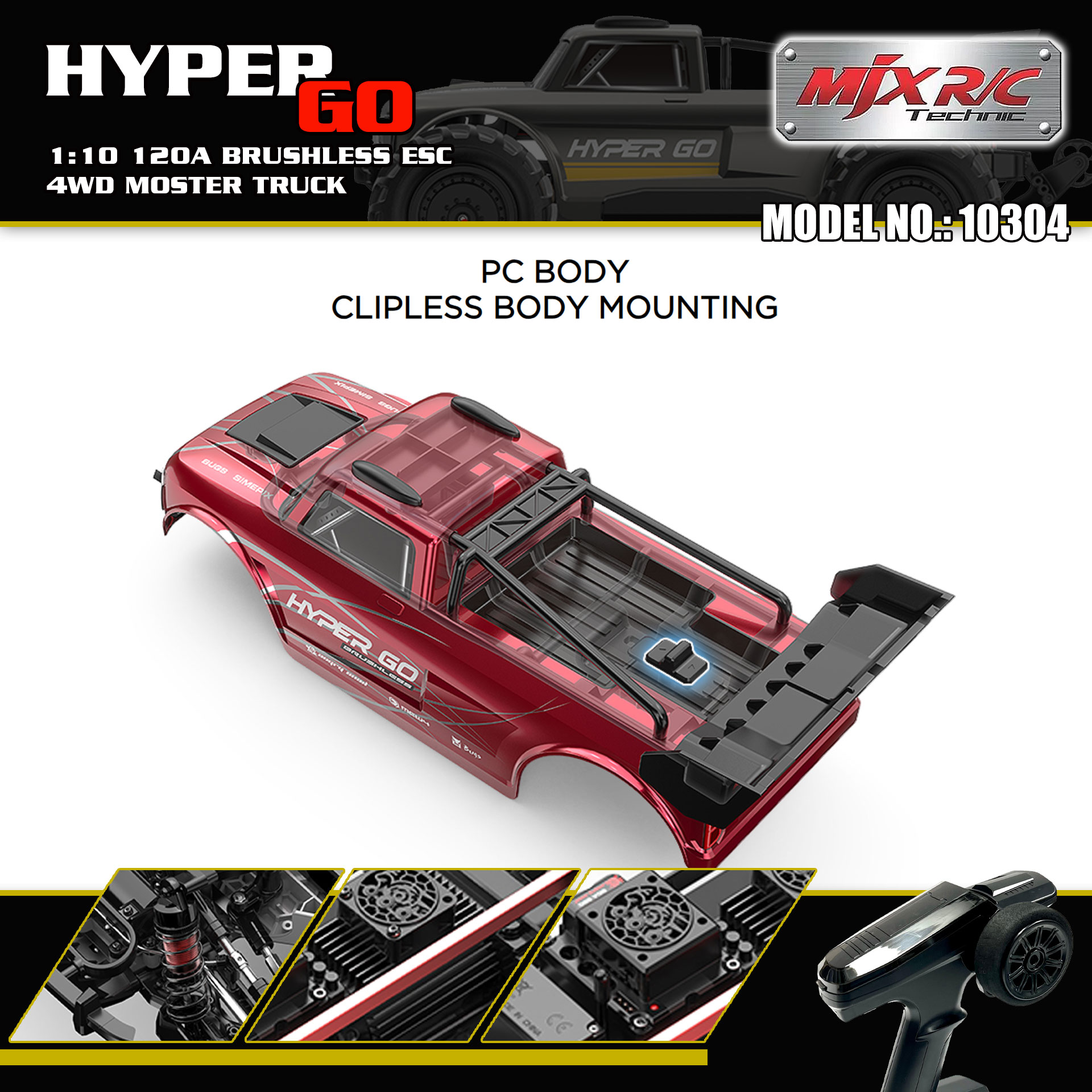 全新 美嘉欣 MJX R/C 1:10 10210 小怪獸 無刷大腳車 | 防翻尾輪 | 金屬齒輪 | 油壓避震 | 可用3S-4S電 | 最高速約80KM/H | 黑色