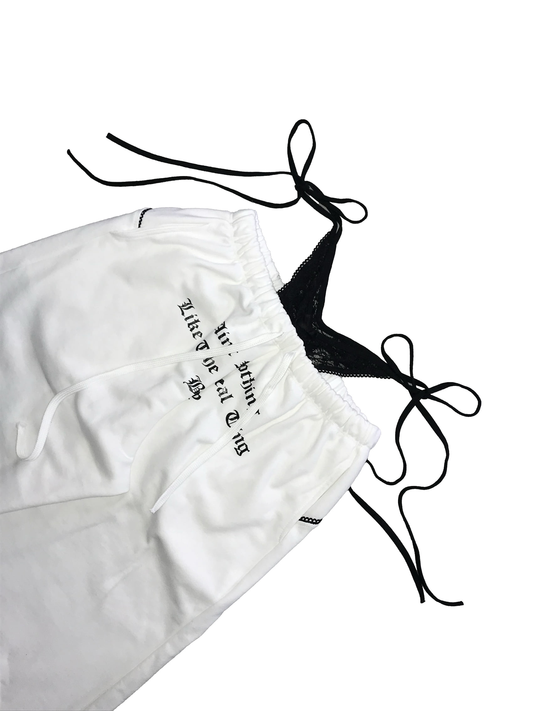 Layered Lace Waist Graphic Wide Leg Pants