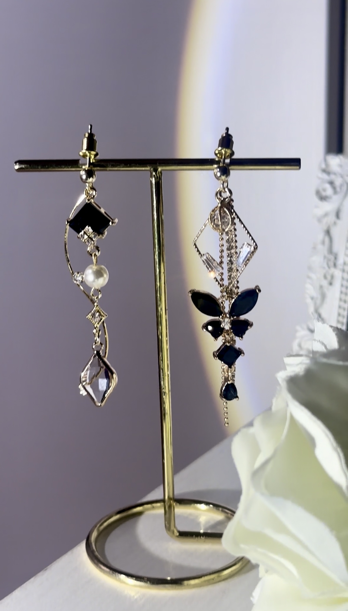 鴛鴦黑晶鋯石蝴蝶耳環🦋