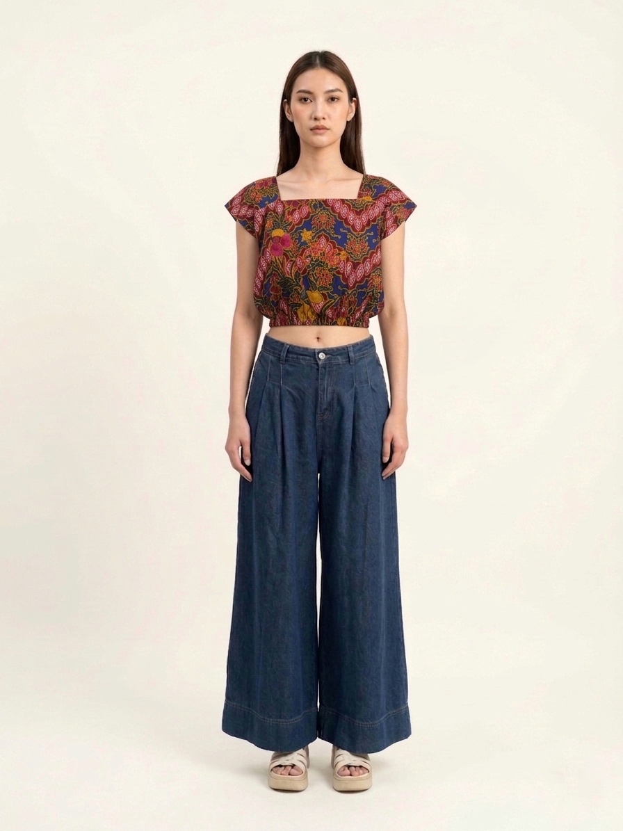 T3373 - Batik Square Neck Crop Top