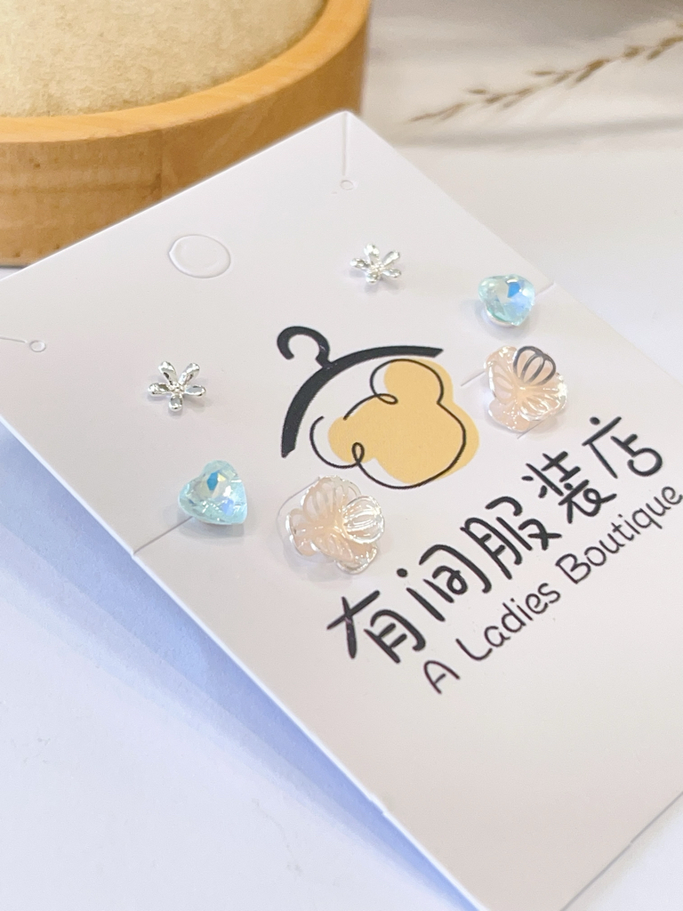 炫彩花朵爱心耳环套装