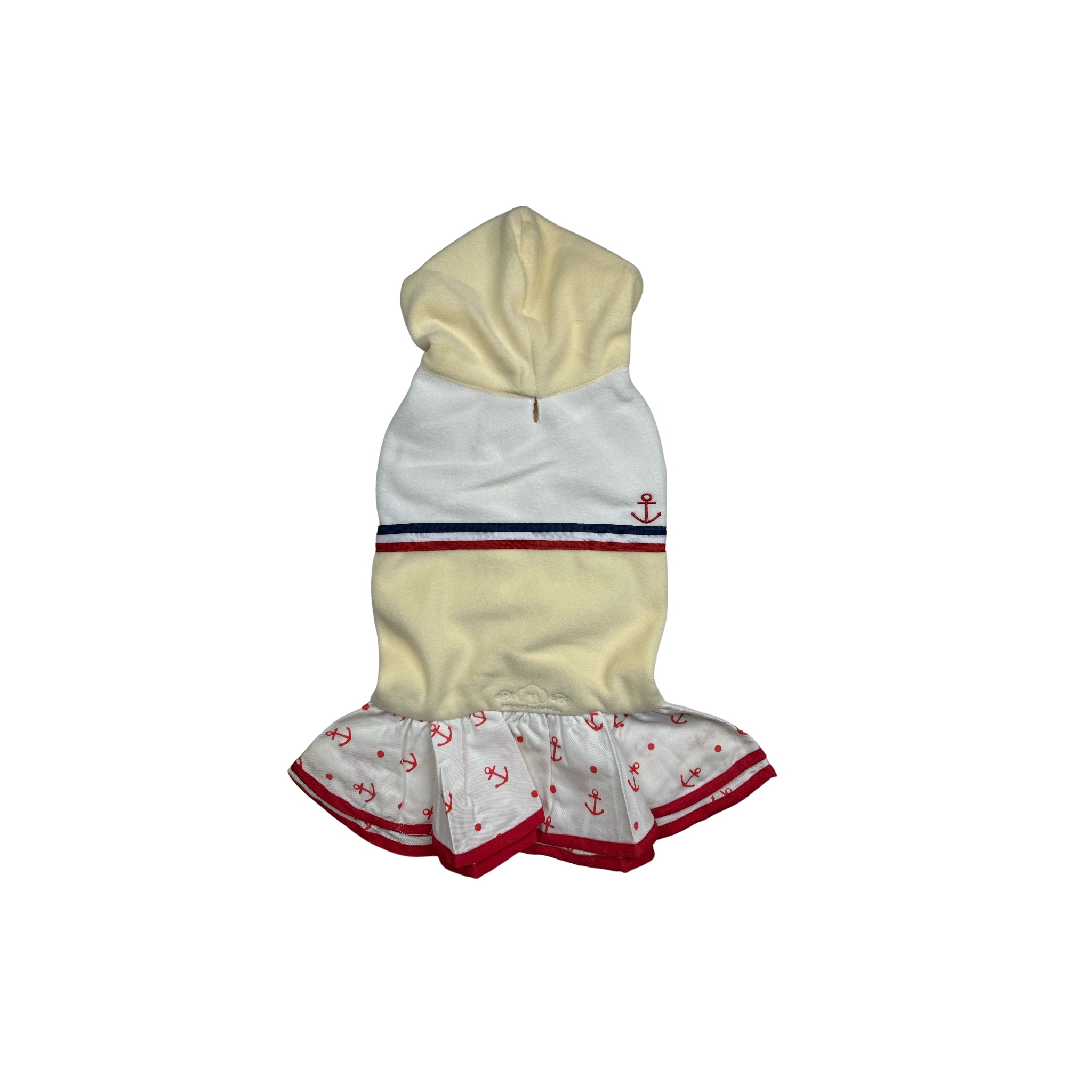 S146Y 有帽藍白紅條裙 - 粉黃色  【瑕疵品】