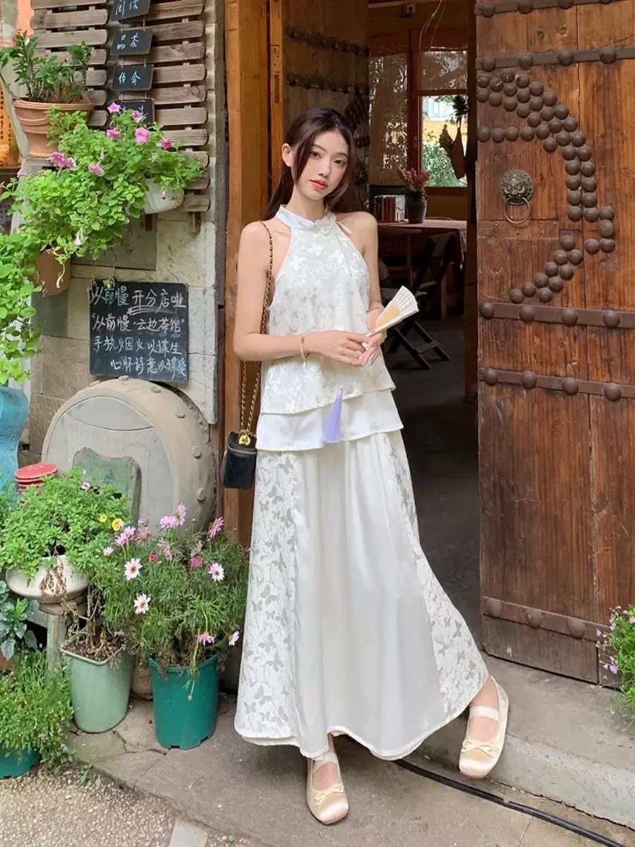 新中式国风旗袍挂脖蝴蝶