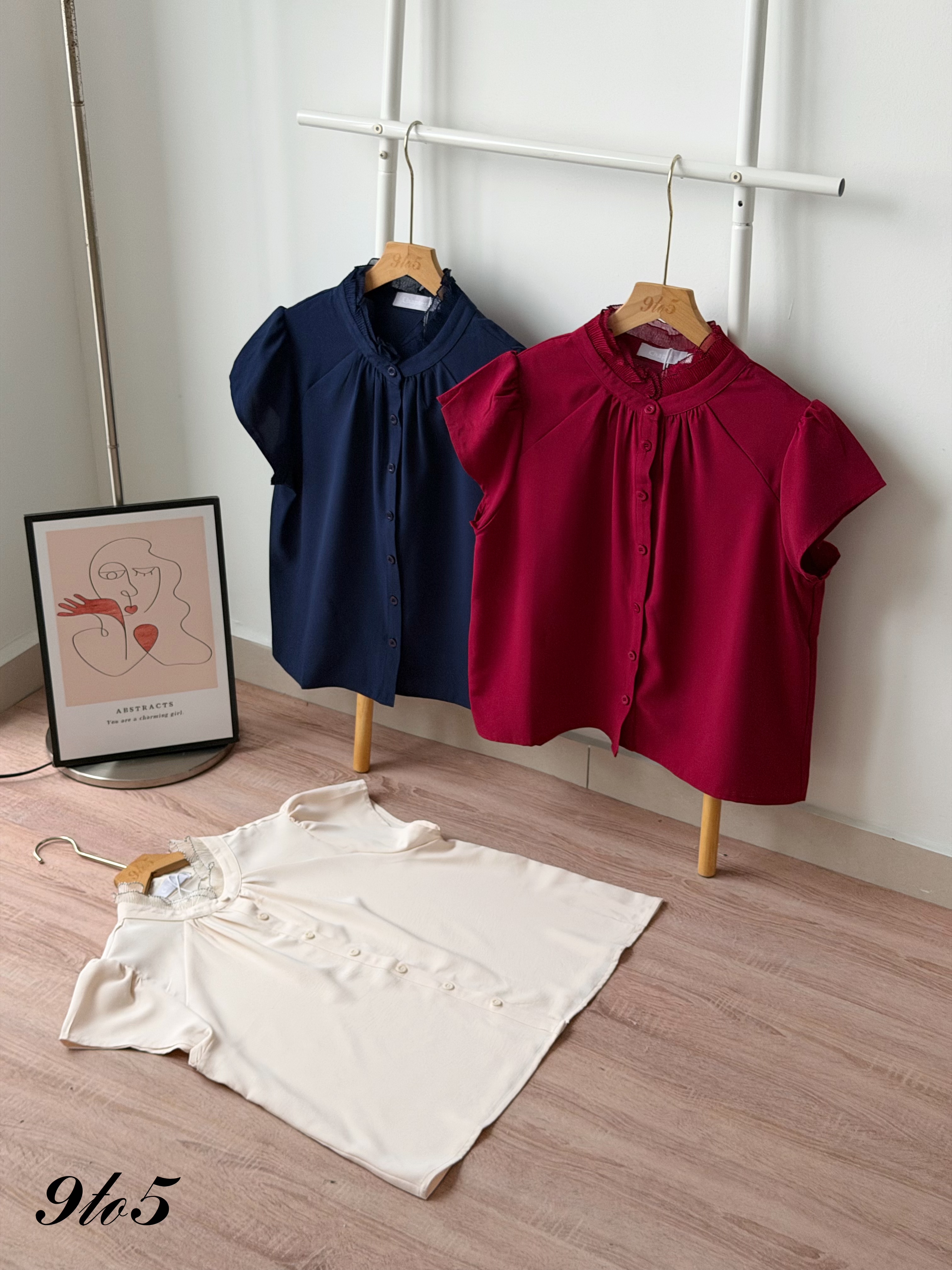 T4504 Ruffle Stand Collar Blouse - 3 Colors 