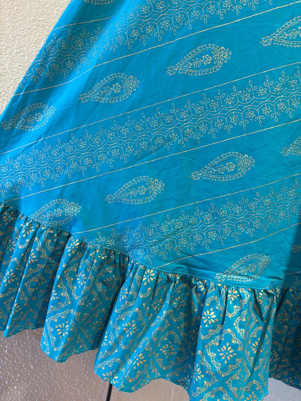 泰國名牌CHEVA - 天空藍色腰果花燙金Wrap Skirt