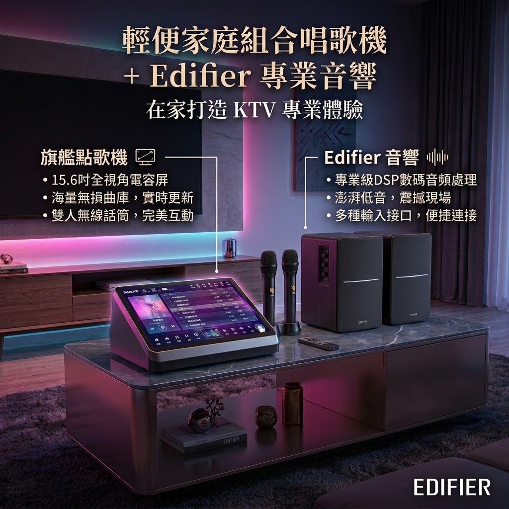 點歌機組合(Inandon 音王 15.6吋 2TB+EDIFIER 漫步者 書架式音箱)
