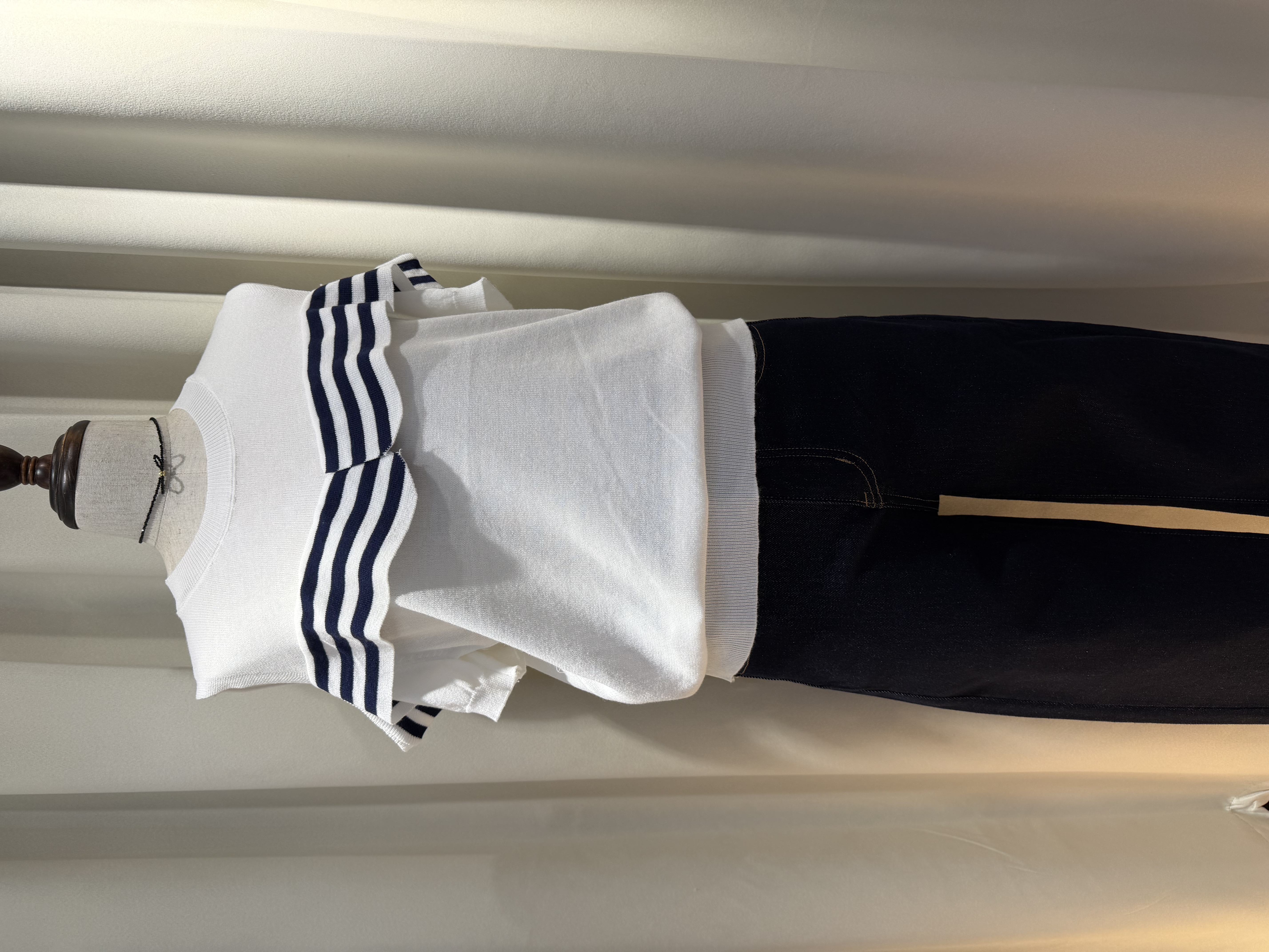 優雅條紋荷葉邊露膊針織衫