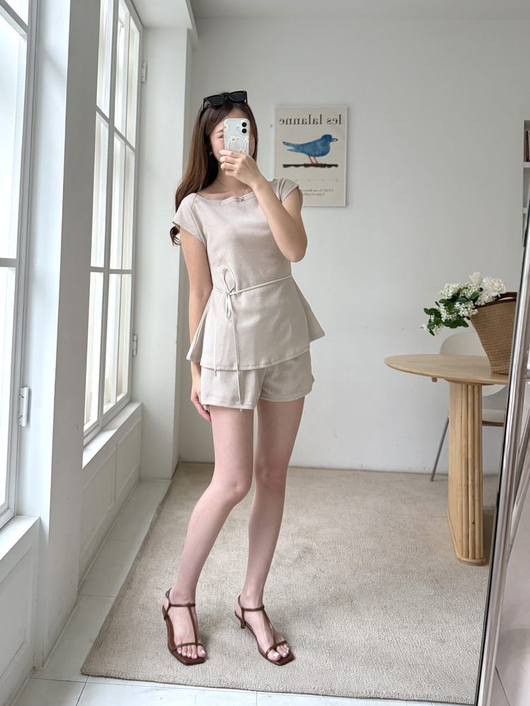 Elysian Boat Neck Belted Set (Mocha)