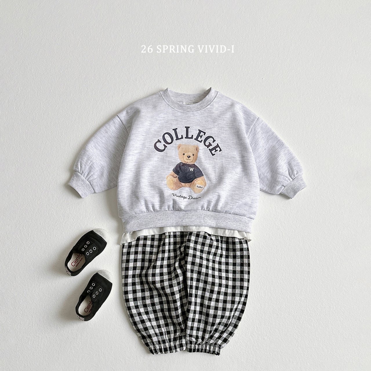 🌸預訂 韓國直送🌸🇰🇷VIVIDI三色學院小熊印花長袖上下套裝
