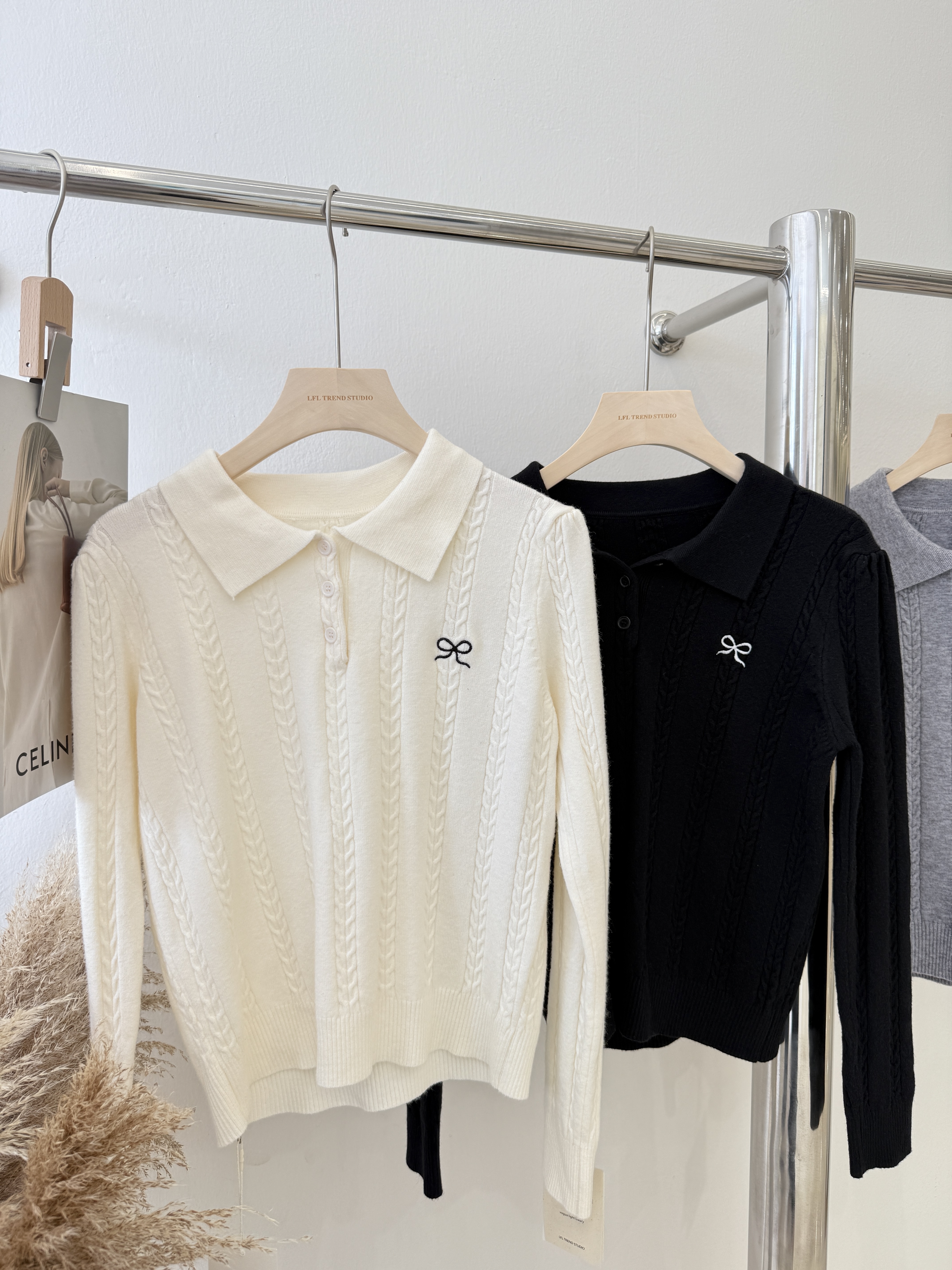 6830 POLO领蝴蝶结麻花辫针织长袖