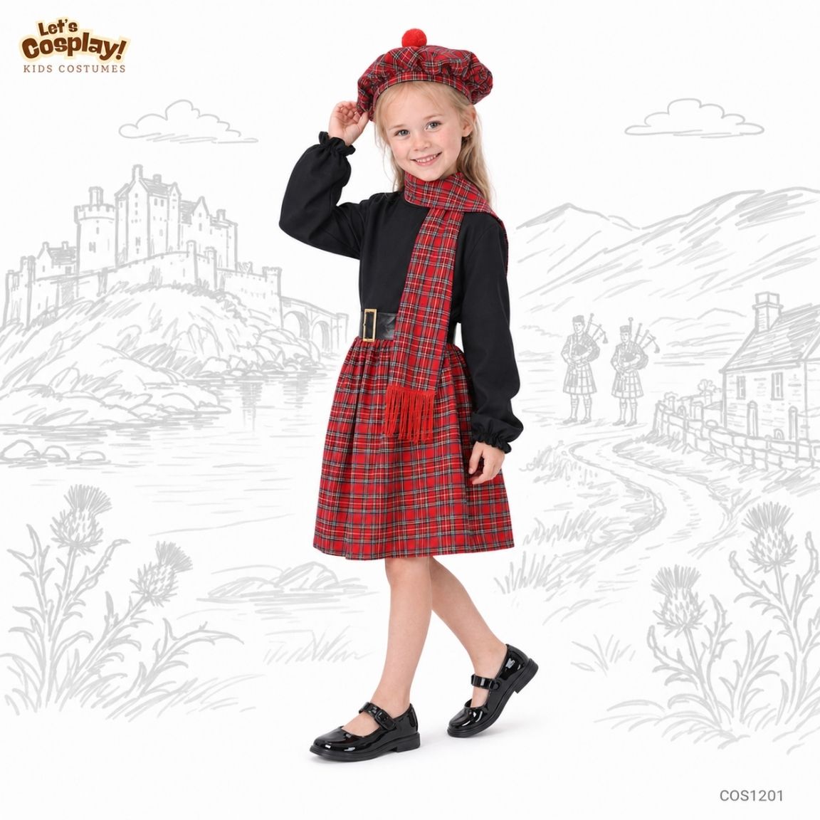 兒童蘇格蘭民族服｜女童紅格仔裙 Highland Costume｜International Day 國際民族服裝日表演服 香港現貨
