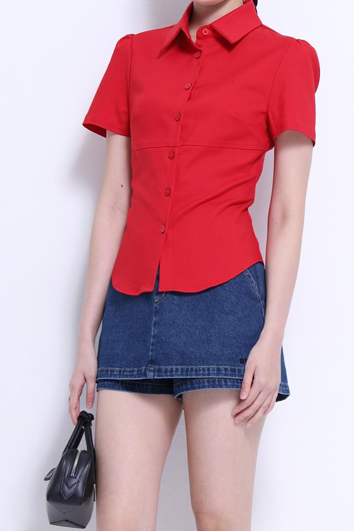 CB2678 COLLARED SLIM WAISTED BLOUSE