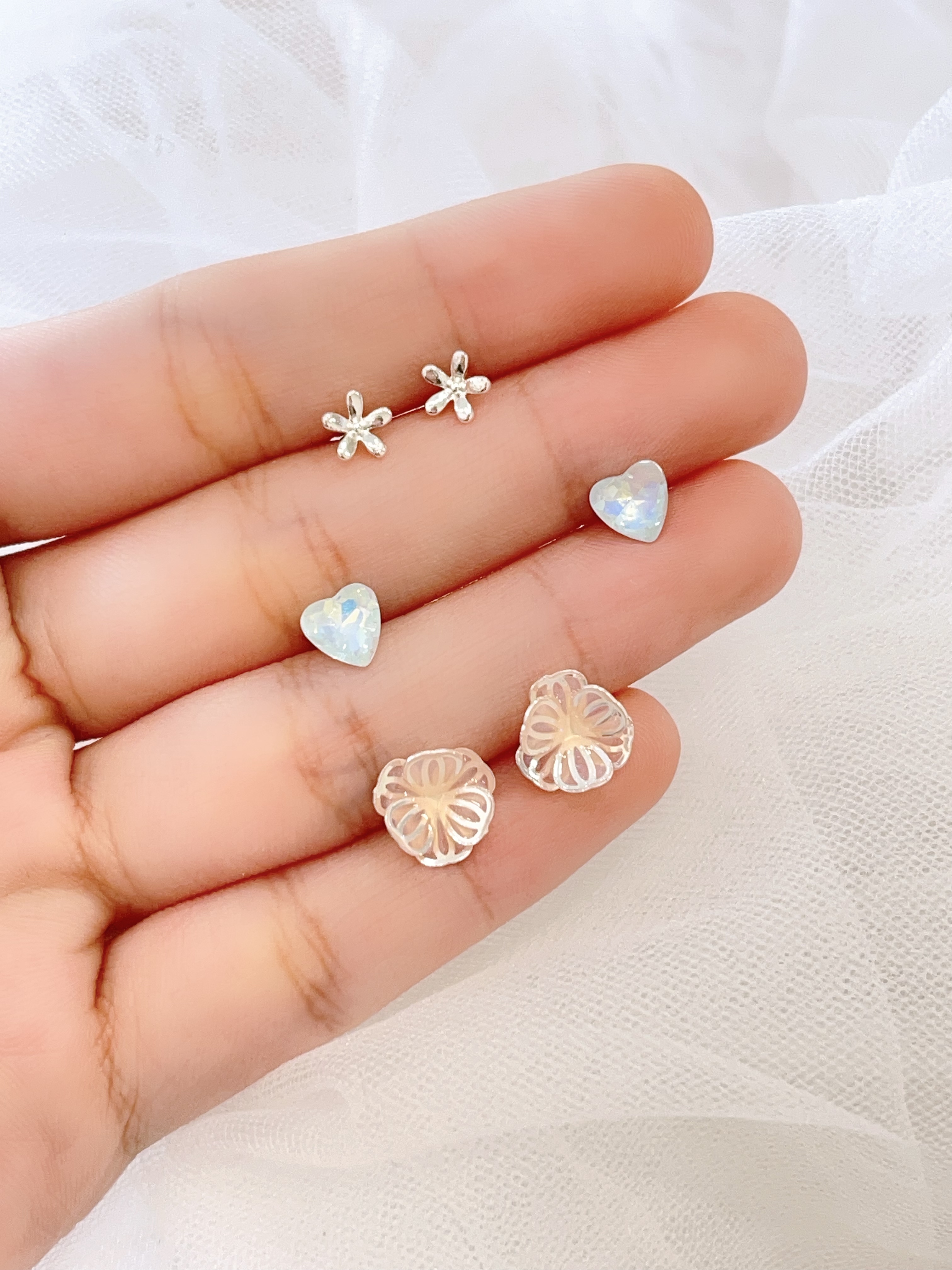 炫彩花朵爱心耳环套装