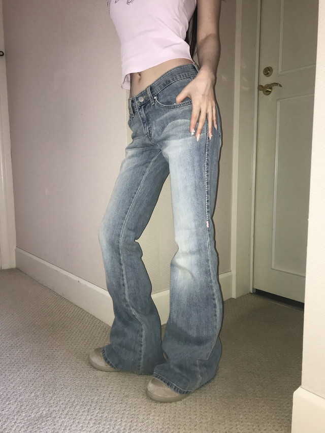 Pink-Stitched Low-Rise Bootcut Pants